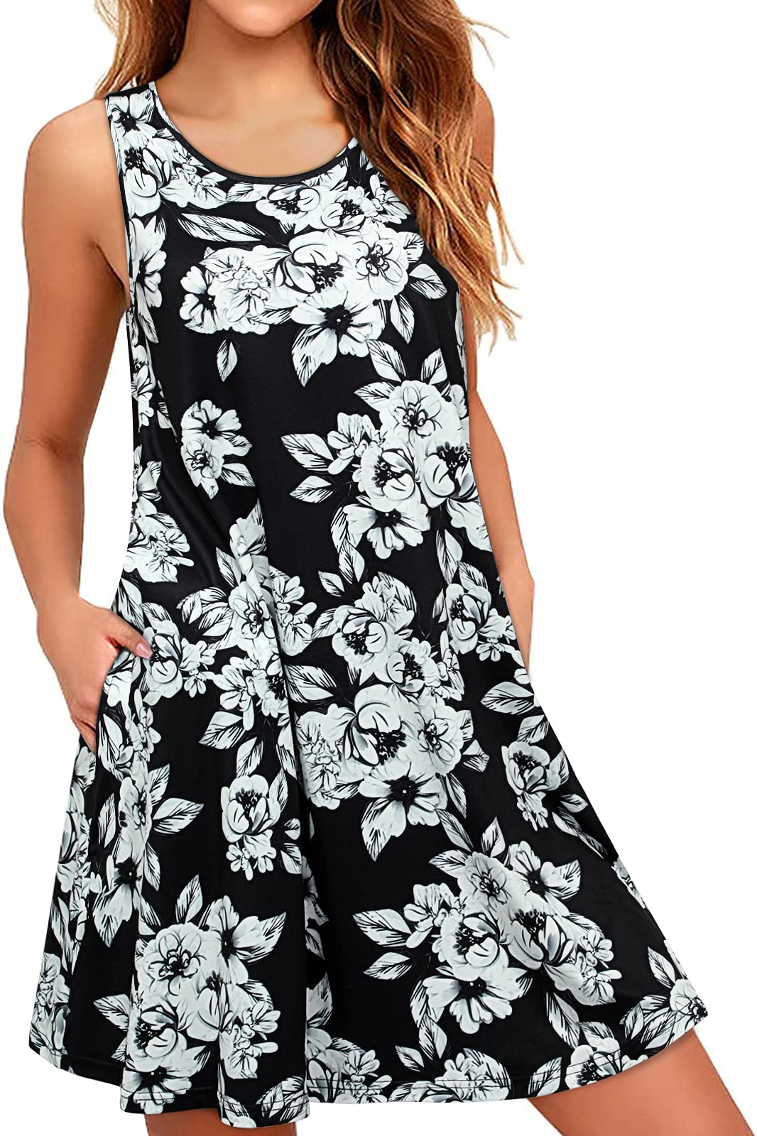 ENMAIN Women's Casual Summer Sleeveless Dresses Paisley Loose Plus Size Swing Tank Dress Hawaiian Beach Sundress with Pockets