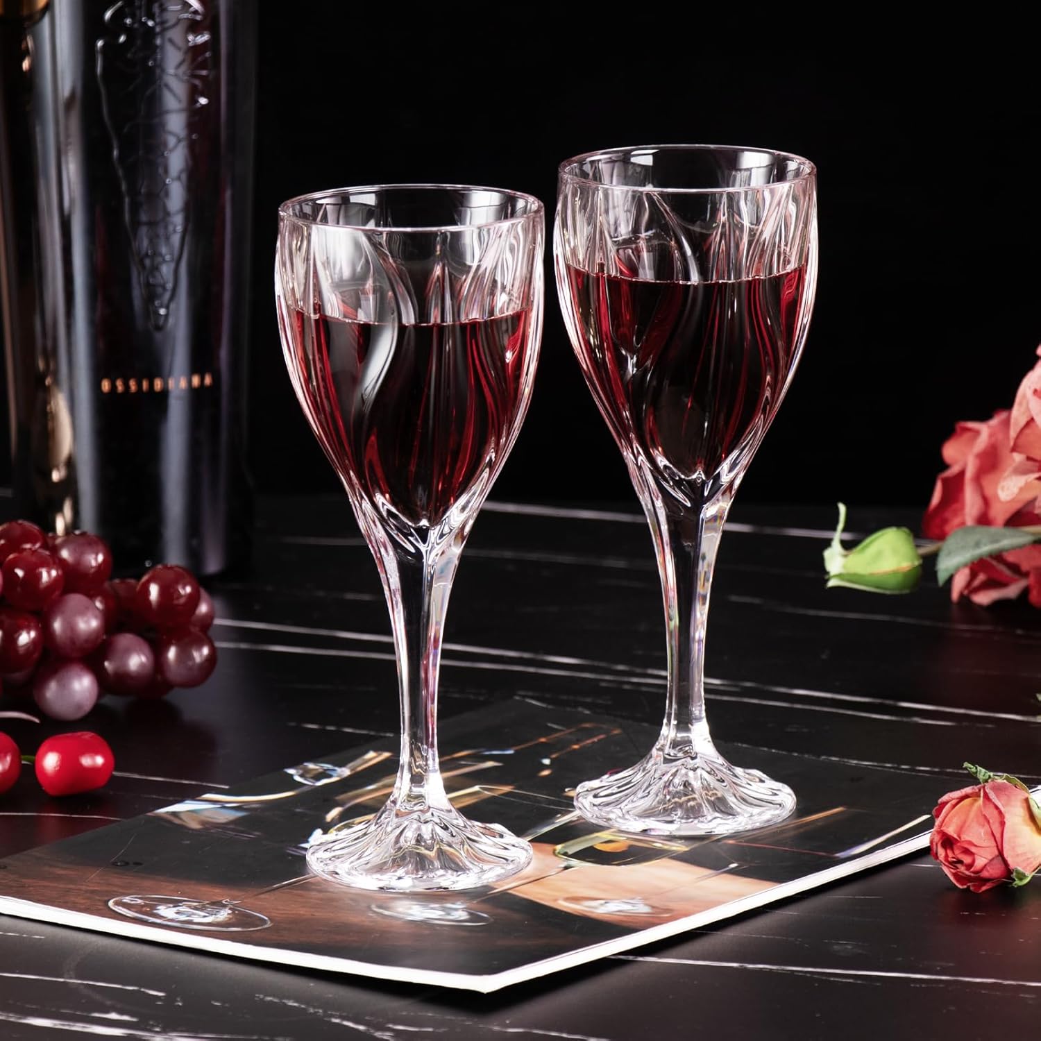 KAMMAK Wine Glasses Set of 2, 8 oz Hand Blown Crystal Bordeaux Wine Glasses, Smooth Rim & Long Stem, Perfect for Red & White, Daily Use, Wedding Anniversary or Birthday Gift with Gift Box, Ocean