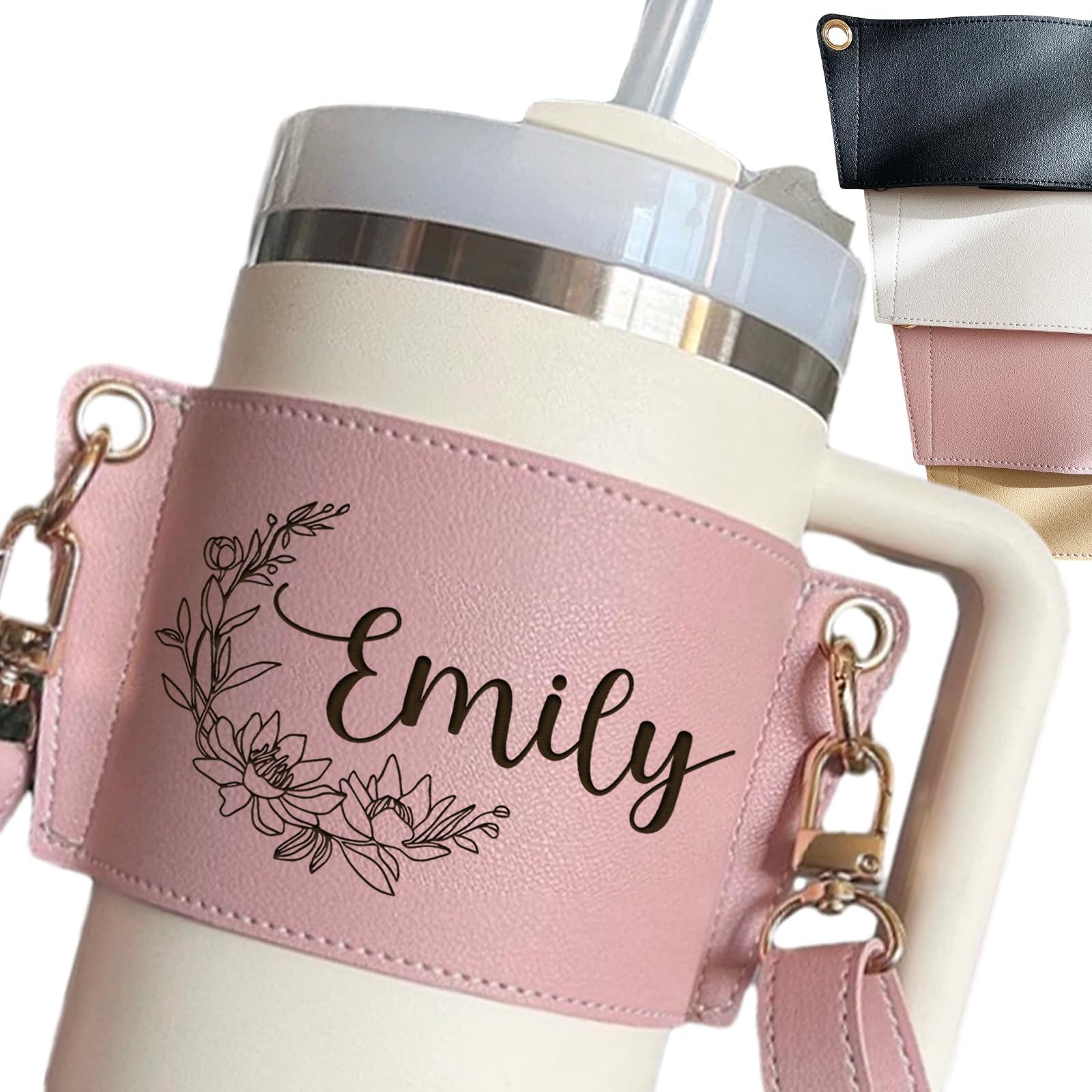 Custom Water Bottle Holder with Strap for 40/30oz Personalized Adjustable Carrying Strap with Name for Hiking Travelling Camping