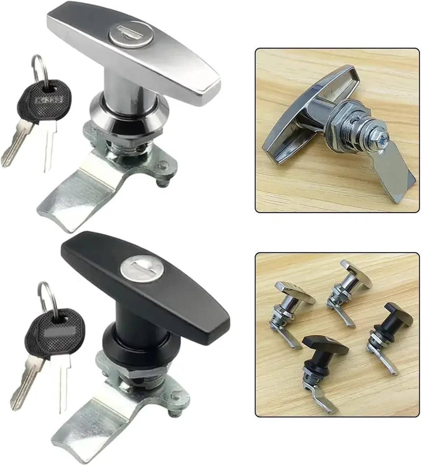 MS324-1-2 Zinc Alloy Black T Handle Latch Quarter Turn Cam Lock 1Pcs(Black with 2 Keys)