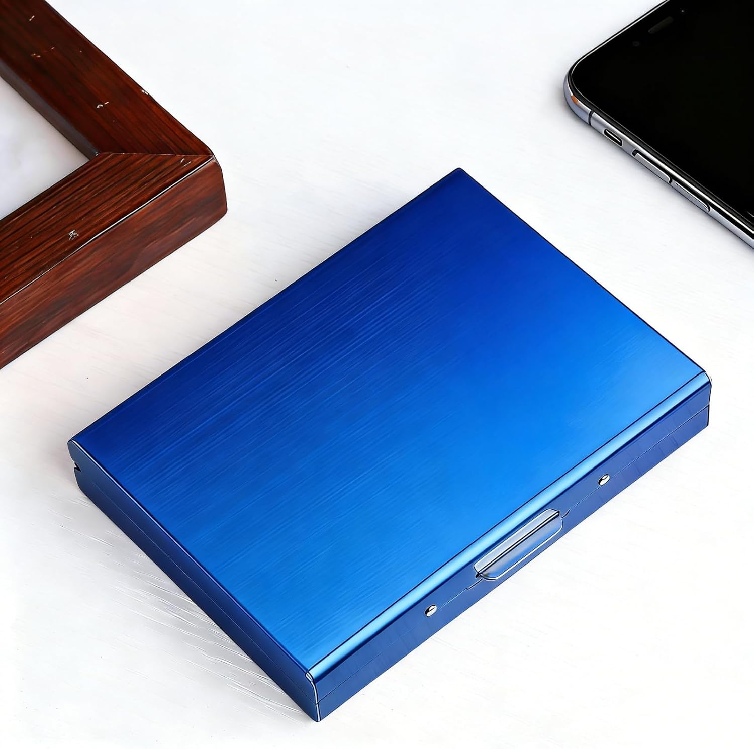 Ultra thin metal Card Holder Wallet, Men's and Women's Stainless Steel RFID Blocking Metal credit card holder, suitable for Credit/Debit/Business Cards/and ID Cards(Blue 10 Card Slot) image 5
