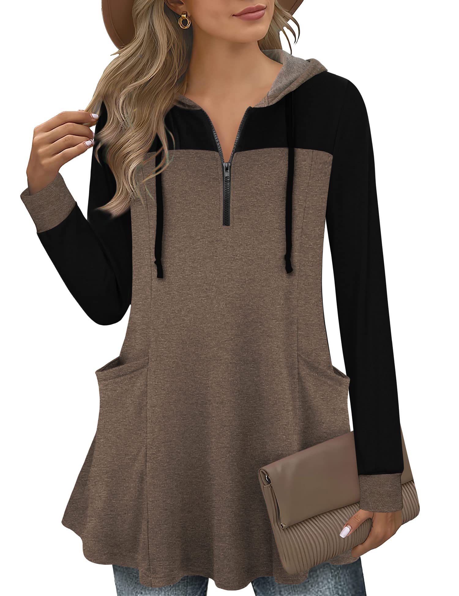 Vivilli Women's Thin Tunic Hoodies Long Sleeve Zip Up Sweatshirts Pullover Blouse Tops