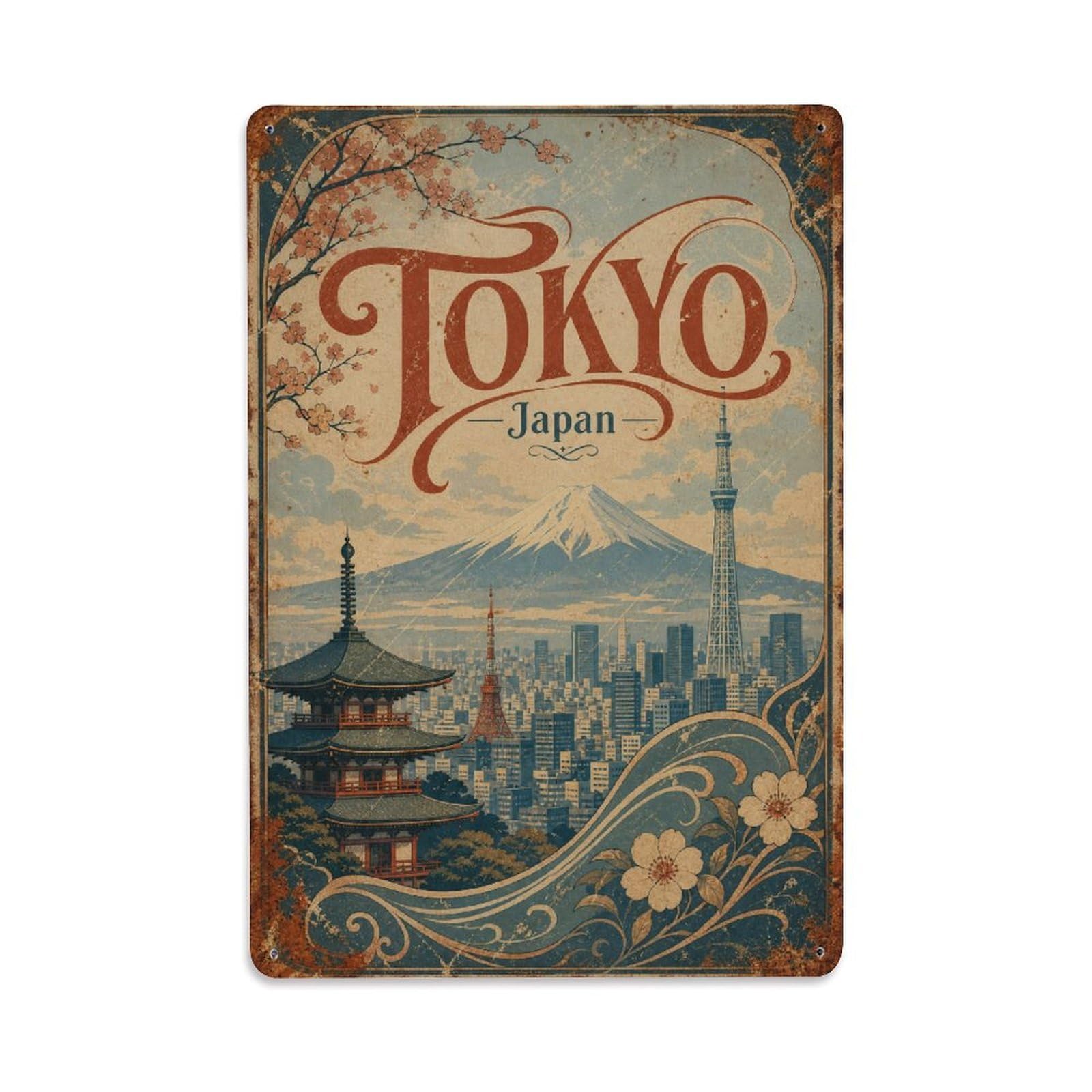Gead 8X12inch Style Vintage Travel Tokyo Japan Mountain Metal Tin Sign
