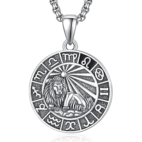 QCFL Zodiac Necklace for Men - 925 Sterling Silver/14K Gold/Black Horoscope Constellation Pendant Medal, Birthday Gifts Jewelry for Him (12 Zodiac Signs)