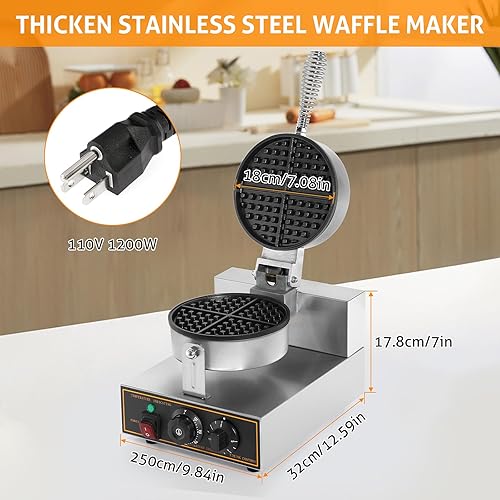Miniatura 5 de WICHEMI Máquina de gofres comercial 360 Flip antiadherente giratorio Waffle Iron Control de tiempo Temperatura ajustable Cuerpo de acero inoxidable