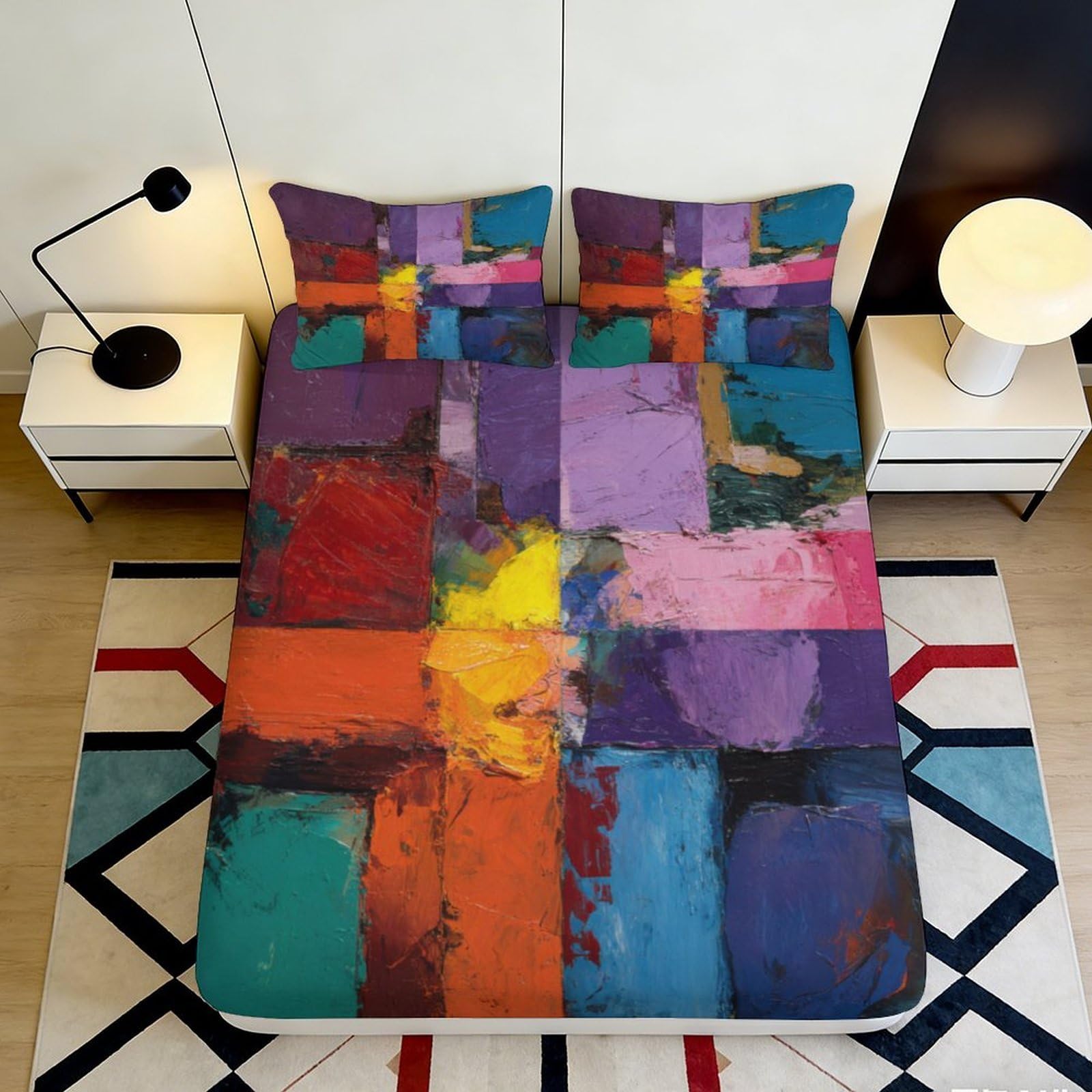Kzqjxnhpcr Style-3 3D Printed Abstract Art Fitted Sheet Microfiber Deep Pocket Full Wrap Bedroom Bedding Abstract Mattress Fitted Cover Washable Non-Slip 90X200x25cm 90X200x25cm