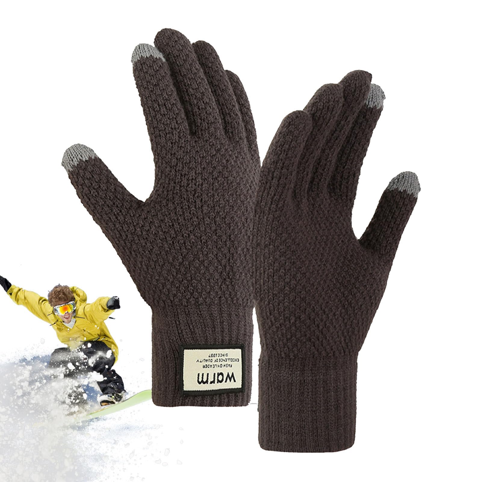 Guantes térmicos, guantes de invierno para pantalla táctil con diseño de doble capa, guantes cálidos para correr con material de punto, guantes de entrenamiento resistentes al viento, guantes de punto