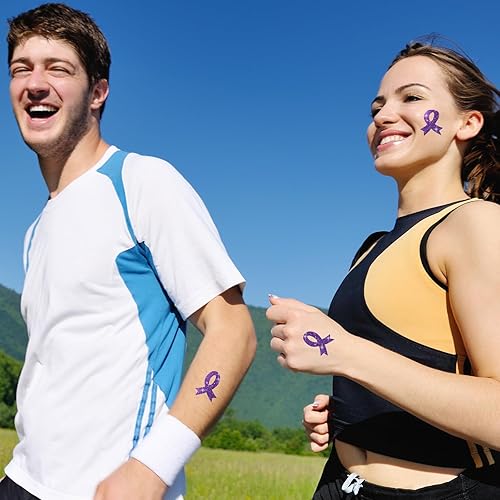 Miniatura 7 de 20 hojas de 240 piezas de cinta morada con brillantina, tatuajes de concienciación sobre violencia doméstica, tatuajes temporales, lupus,