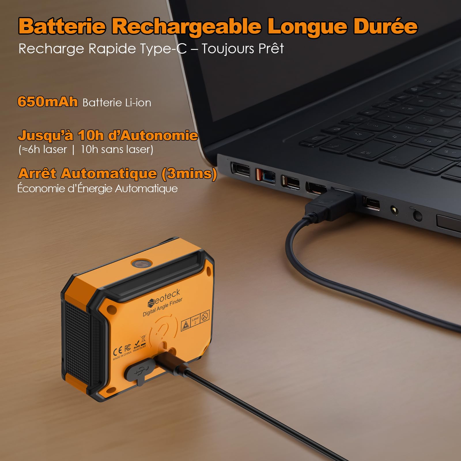 Neoteck 4x90°Inclinomètre Numérique avec 2 Laser - Rechargeable 2 Faces Magnétique Écran LED Rétroéclairé Double Bulle Électronique – Outil de Mesure d’Angle pour Menuiserie Bricolage Chantier