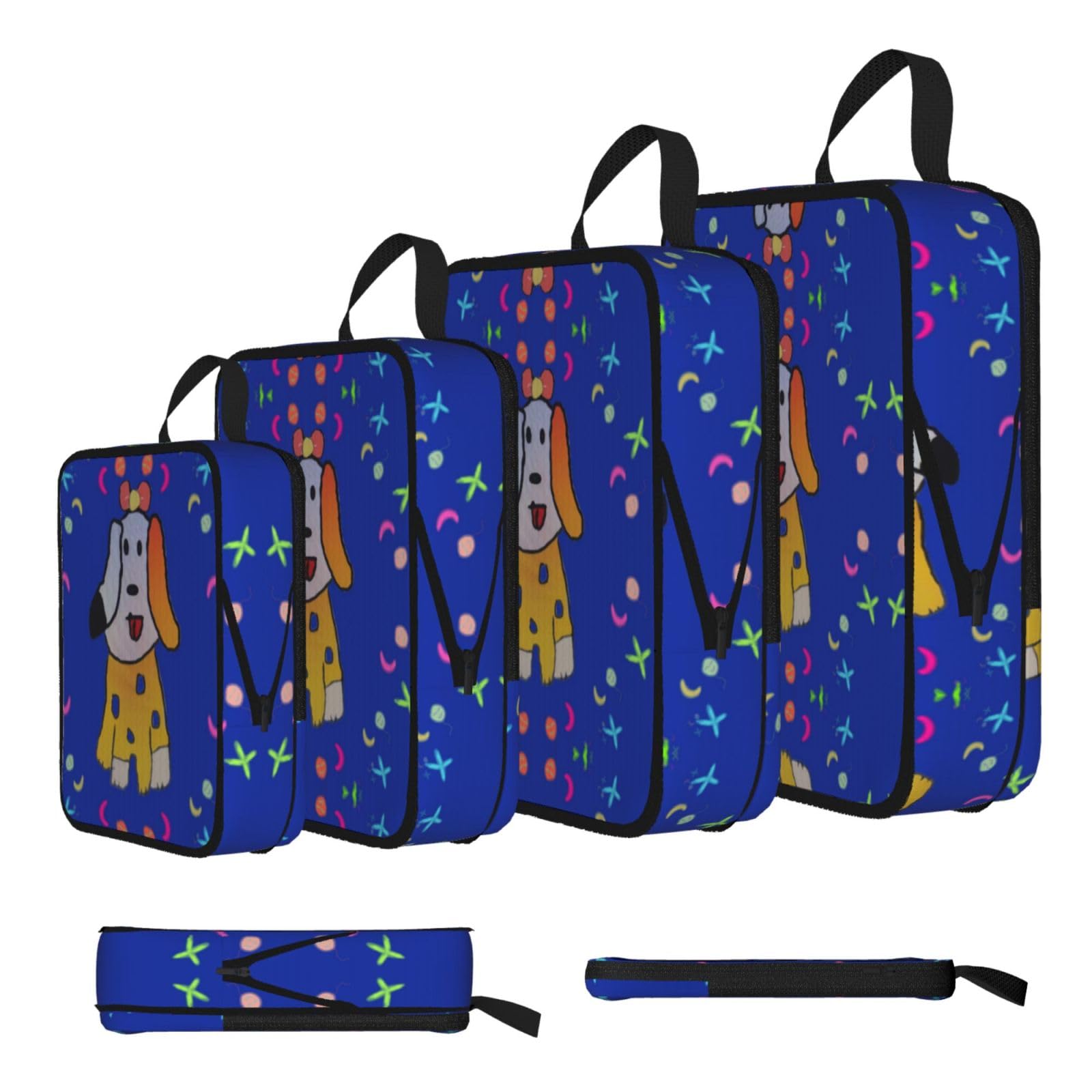 Sxzvvbn Black Fantasy Cartoon Dog Compression Packing Cubes 4 Piece Set