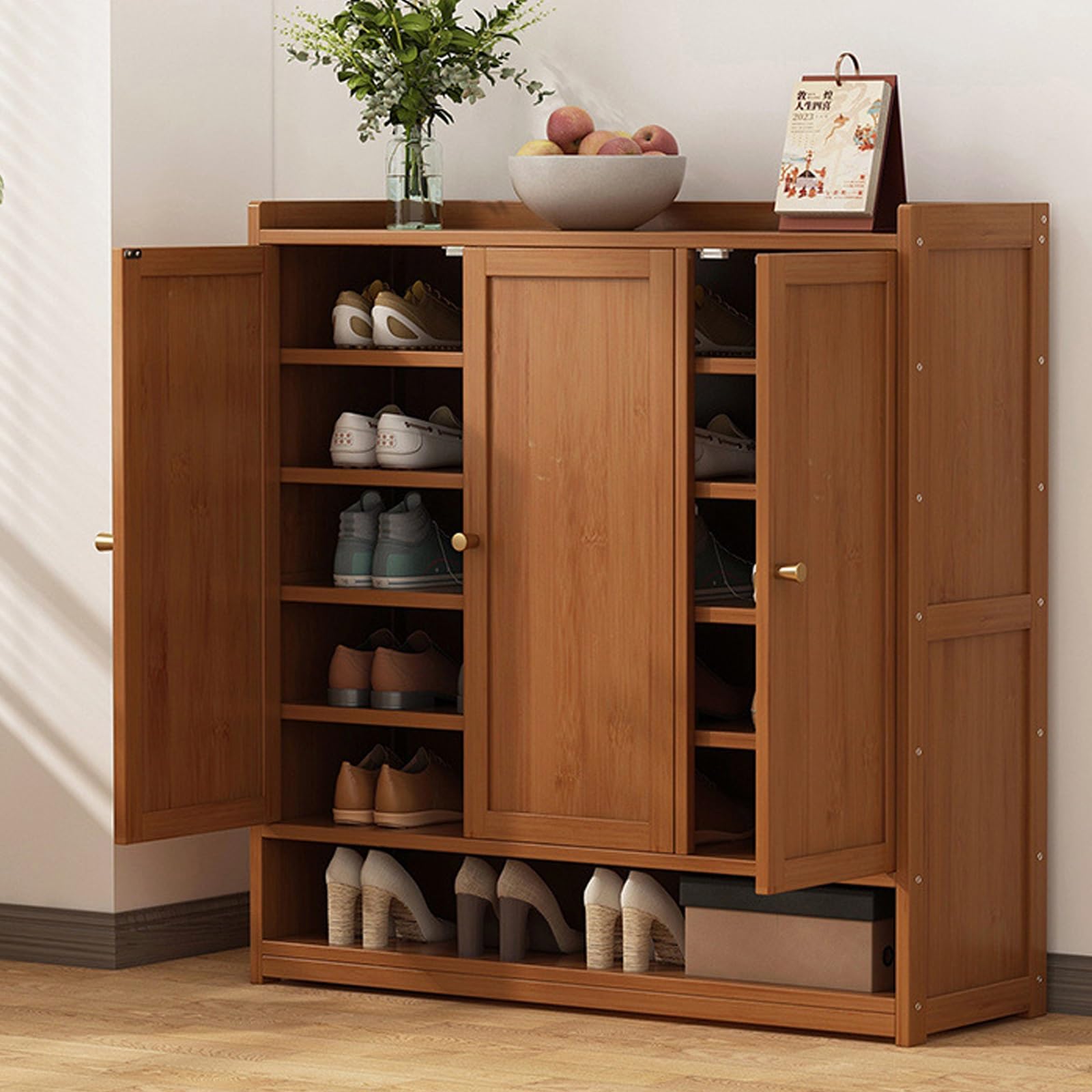 Étagère à chaussures en bois d'entrée : meuble de rangement autonome pour couloir