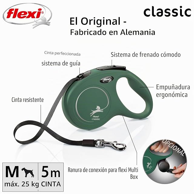 Foto 2 de 6 de FLEXI - Correa New Classic M Cinta - Sistema de Frenado Cómodo - Componentes Reflectantes - Adaptable a LED