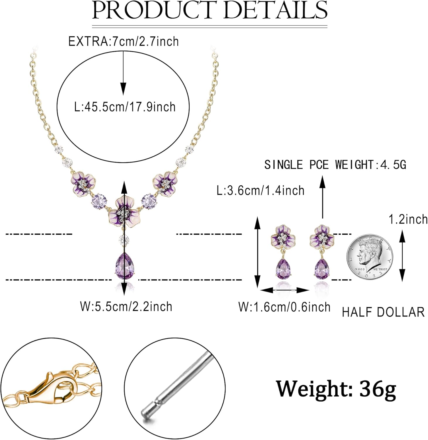 EVER FAITH Women's Costume Jewelry Sets, Zircon Crystal Enamel Flowers Tear Drop Pendant Necklace Earrings Set