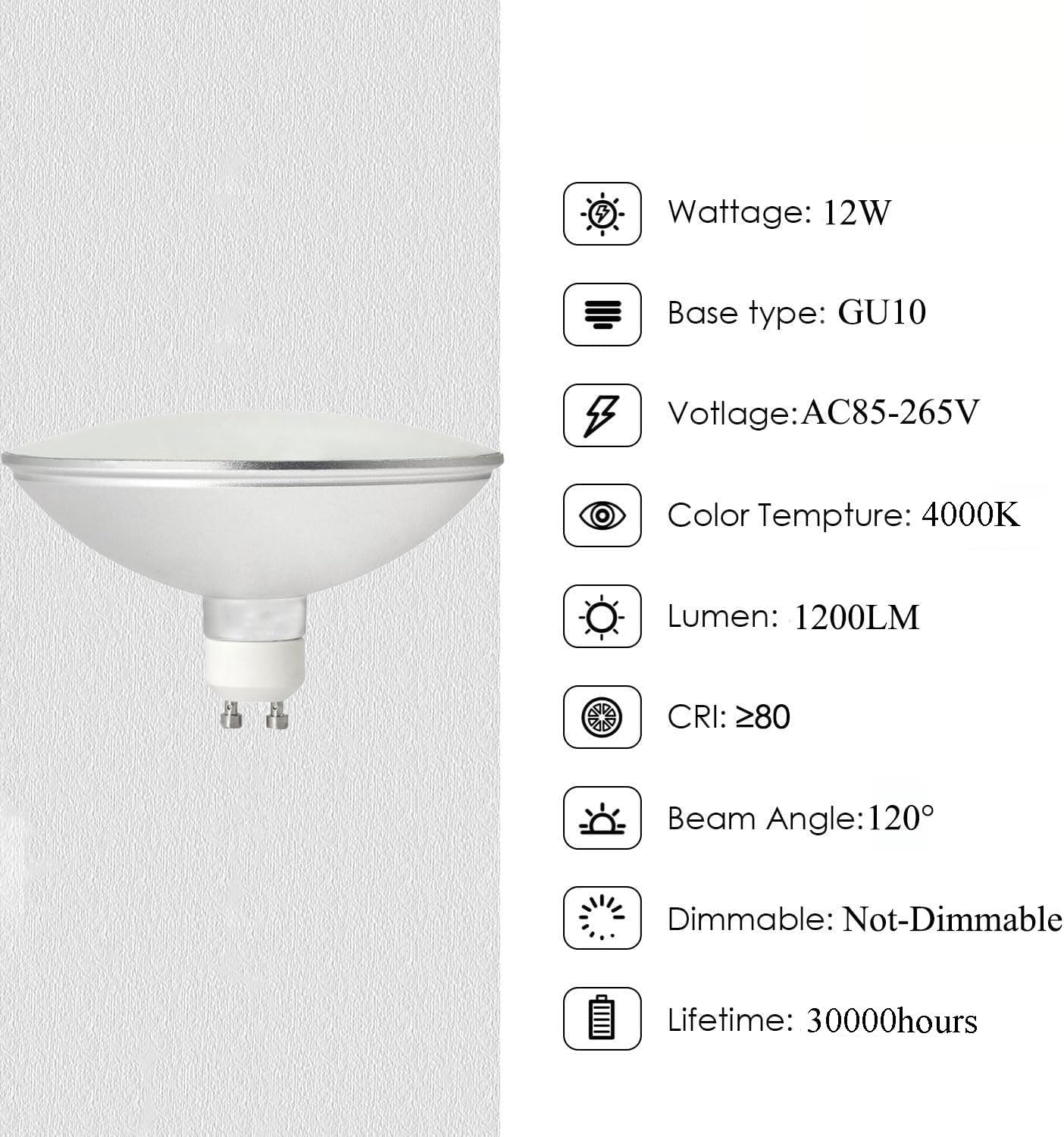 12W AR111 GU10 Reflector Flood Light Bulb Equivalent ES111 Bulb 120W, Natural Light 4000K, 120° Beam Angle, 1200 Lumens, Non-Dimmable, AC85-265V GU10 LED Reflector Light Bulbs, Pack of 4