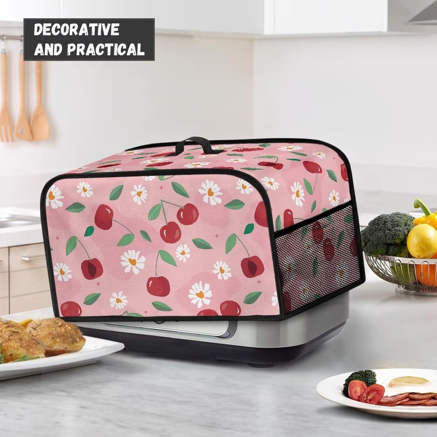 Talayituse Pink Cherry Daisy Print Slow Cooker Cover for Crock Pot and Hamilton Beach 6-8 Quart Slow Cooker, Durable Oval Crockpot Cover Dust Cover Kitchen Appliance Cover with Handle and Pocket