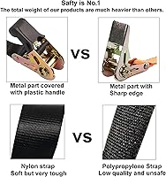 Vista 3 de Correas de amarre de trinquete sin fin, amarre de carga resistente, correa negra de nailon resistente de 4 pies, correas de seguridad de trinquete