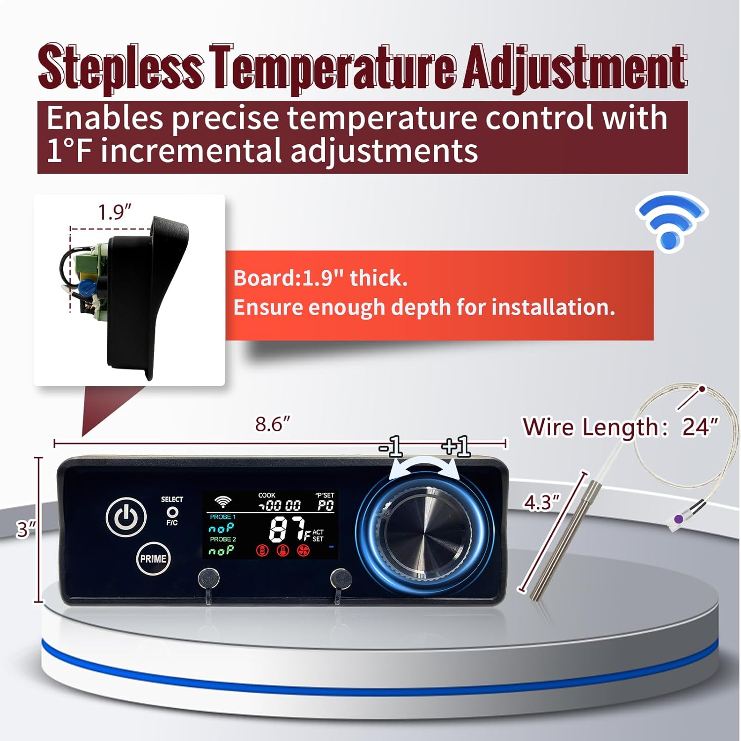 WiFi PID Rectangular Controller Kits Replacement for Pit Boss Pellet Grills with Smart Thermostat & Igniter - Fits Onyx, Navigator, Sportsman, Mahogany, Competition, Pro Series & Most 440-1600 Models