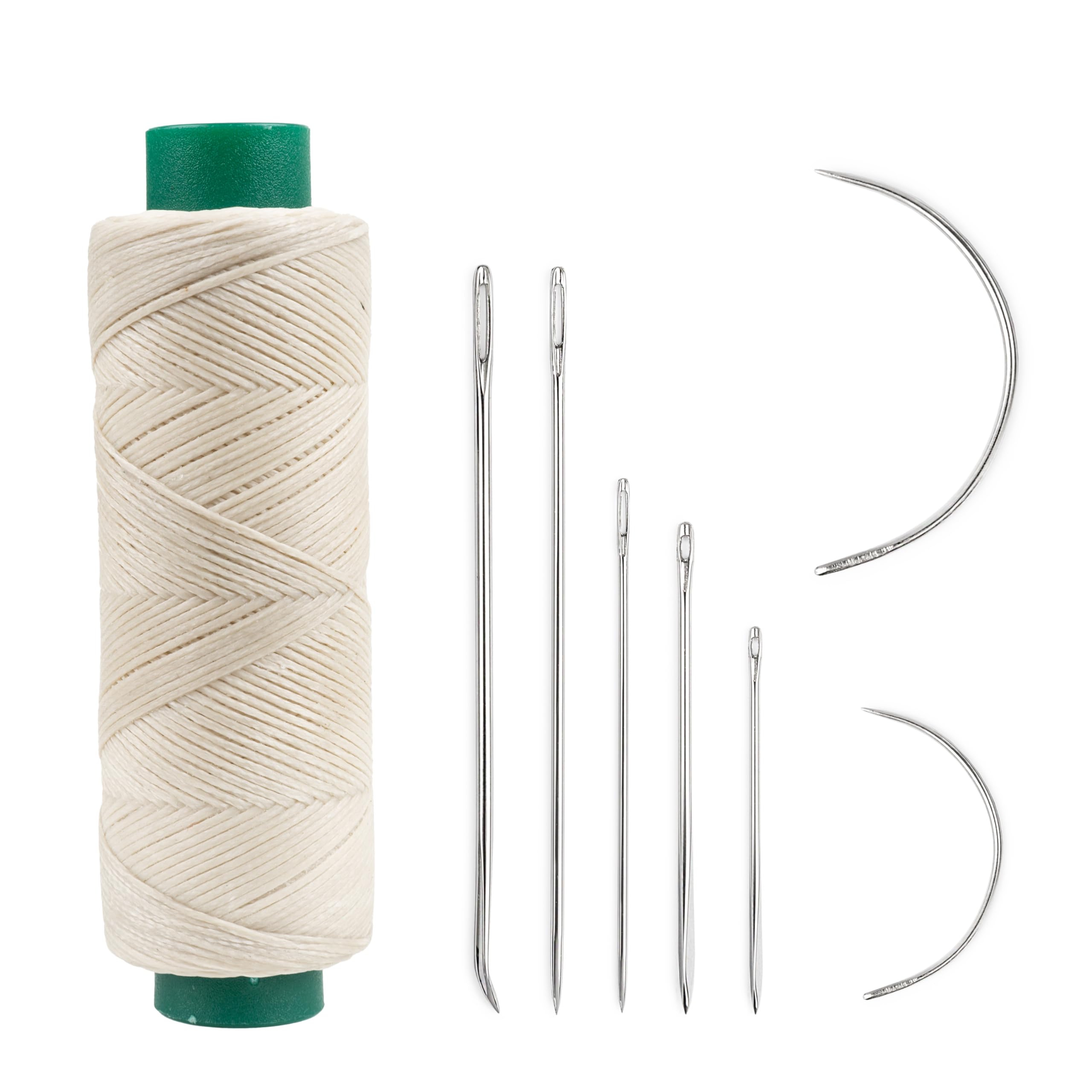 Shelver Cream Waxed Thread With 7 Piece Repair Needle Set, Strong Thread For Leather, Upholstery, Shoe, Bag, Sewing Of Heavy Fabrics