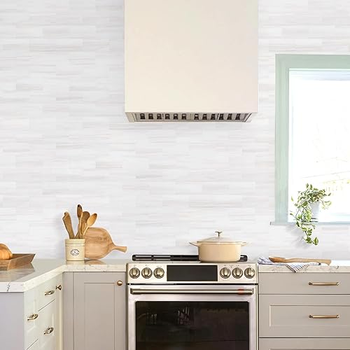 Vista 111 de STICKGOO 10 hojas de azulejos de metro para despegar y pegar, azulejos de pared para salpicaduras de cocina, azulejos de pared de PVC para Pizarra