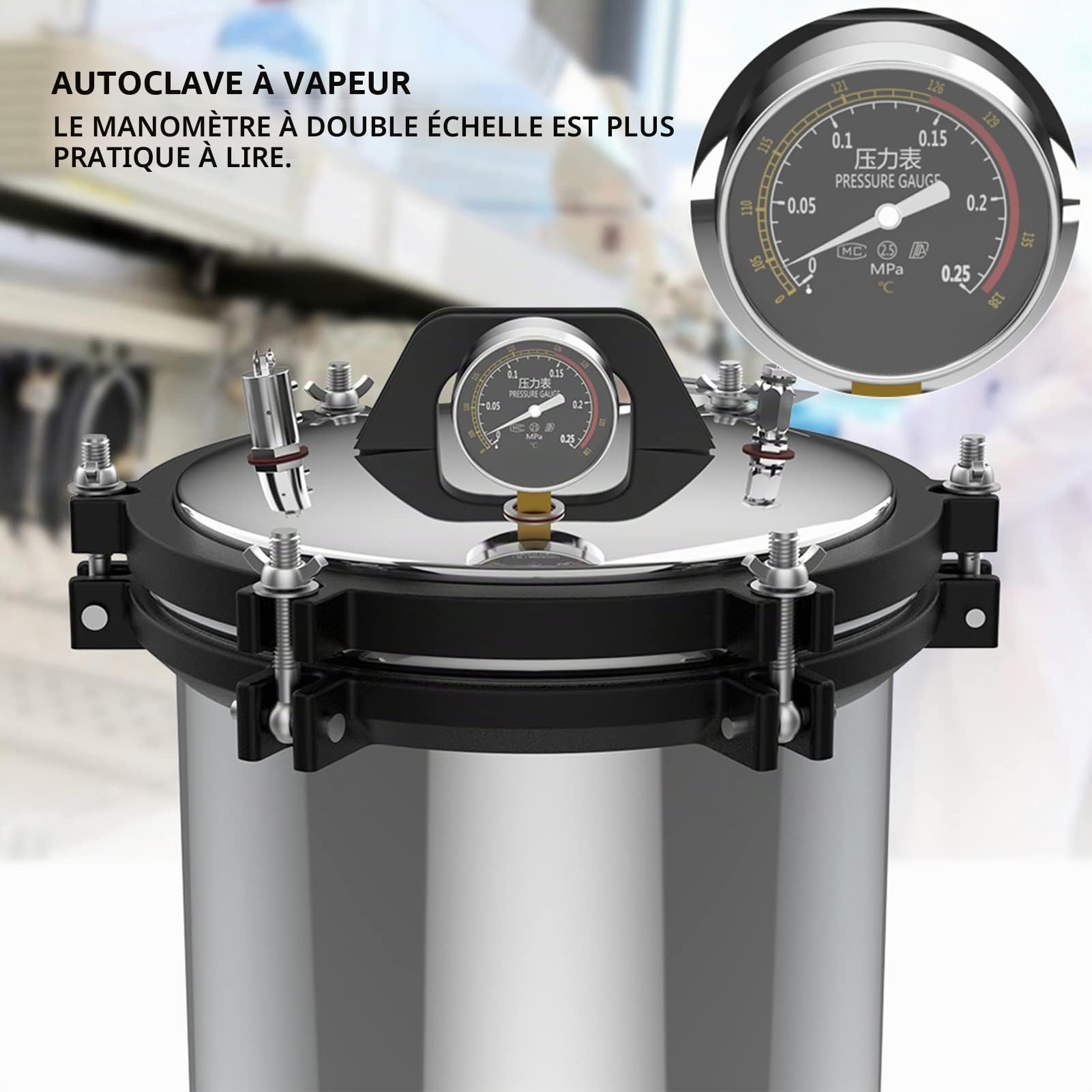 en acier inoxydable, arrêt automatique 18 l, à vapeur pour récipient en verre