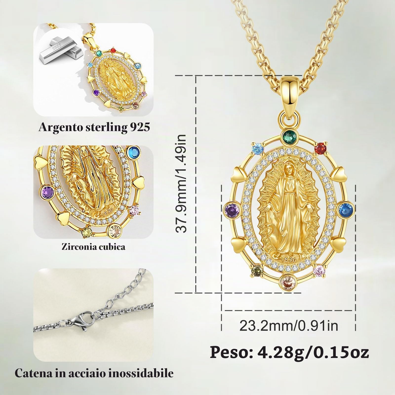Collana con Ciondolo in Argento Sterling 925 con Santi e Arcangeli per Donne e Uomini, Medaglia Dell'Arcangelo Michele Regalo di Gioielli della Vergine Maria San Cristoforo, 24"