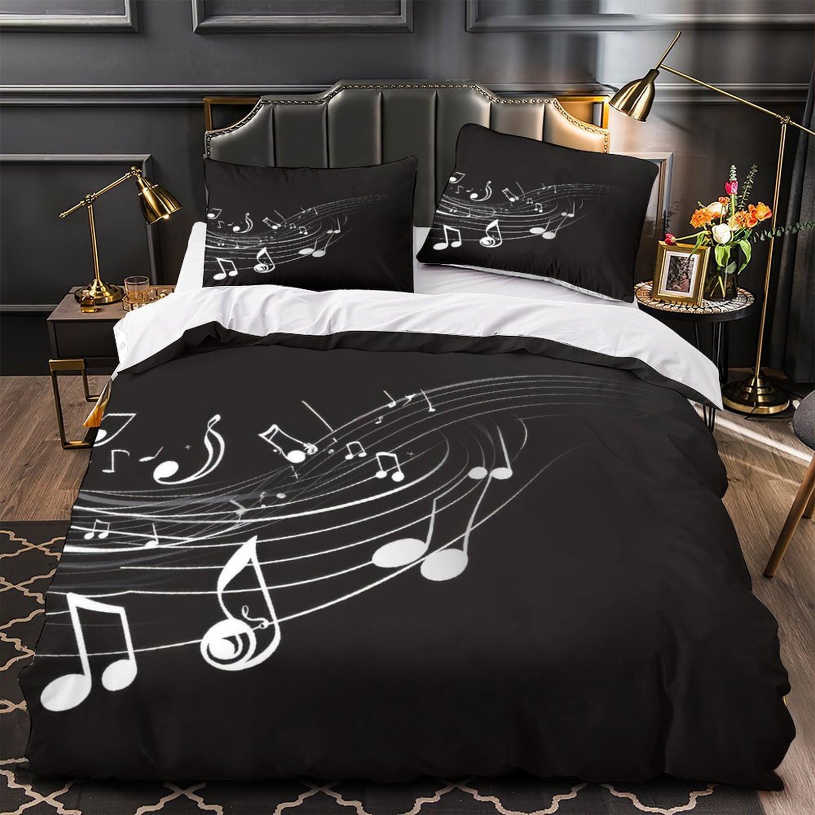 Housse de couette musique 260x220 cm en microfibre avec 2 taies d'oreiller