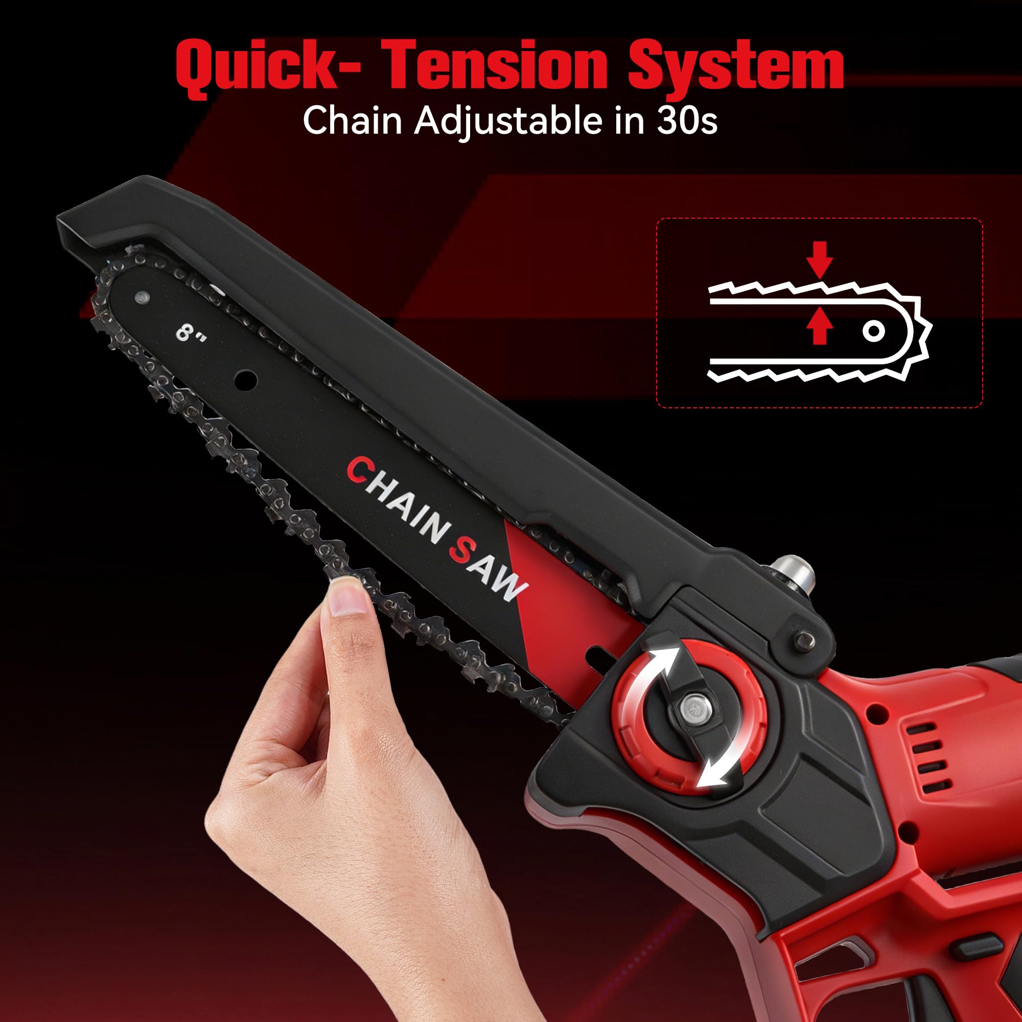 ONEVAN Motosierra Telescópica a Batería 4 en 1, Motor Brushless 700W, Podadora de Altura con Espada de 8" y 6", Pértiga Extensible 2,5m, Cabezal Giratorio 180°, 2 Baterías 3,0Ah, para Jardín y Poda