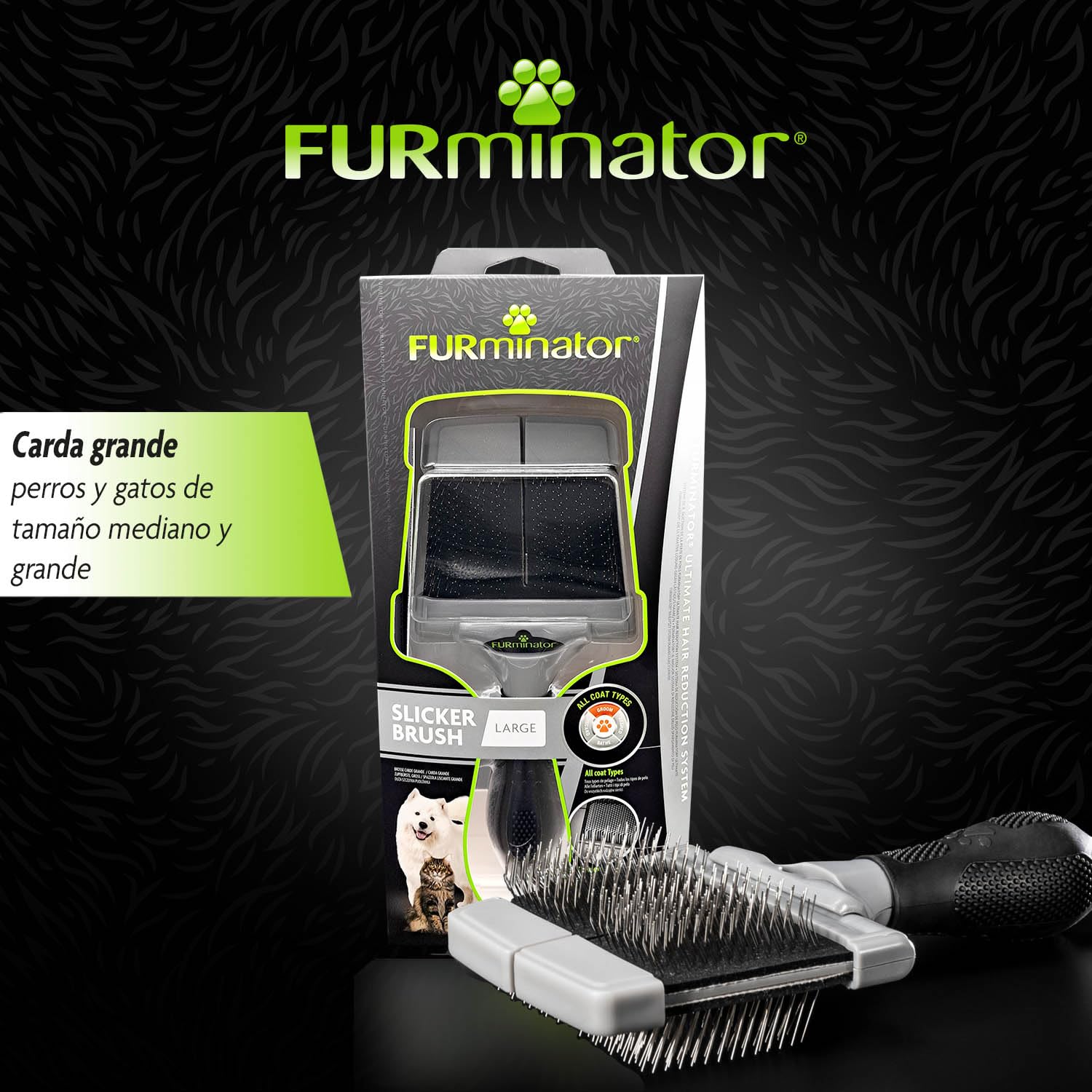 FURminator Slicker Brush Carda Grande/Dura para separar y desenredar el pelo de los perros y gatos
