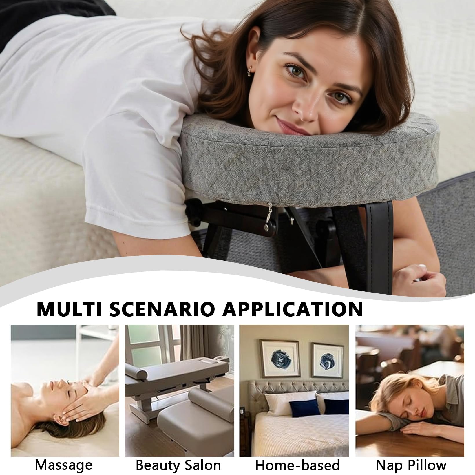 Massage Kopfstütze für Bett, 180° Verstellbare Stoffbezug Kopfstütze mit Gesichtskissenhalterung, Massage-Matratzenauflage mit Armlehnenbrett und Aufbewahrungstasche, für Matratzen Einer Dicke 14-45cm