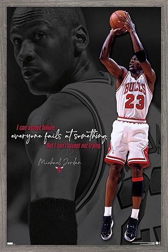 Trends International Michael Jordan - Póster de pared con texto en inglés Can't Accept Not Trying, 14.725 x 22.375 pulgadas, versión enmarcada de