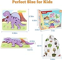 Vista 5 de SYNARRY Paquete de 6 rompecabezas de madera de dinosaurio para niños de 2 a 5 años, rompecabezas de madera para niños pequeños, rompecabezas