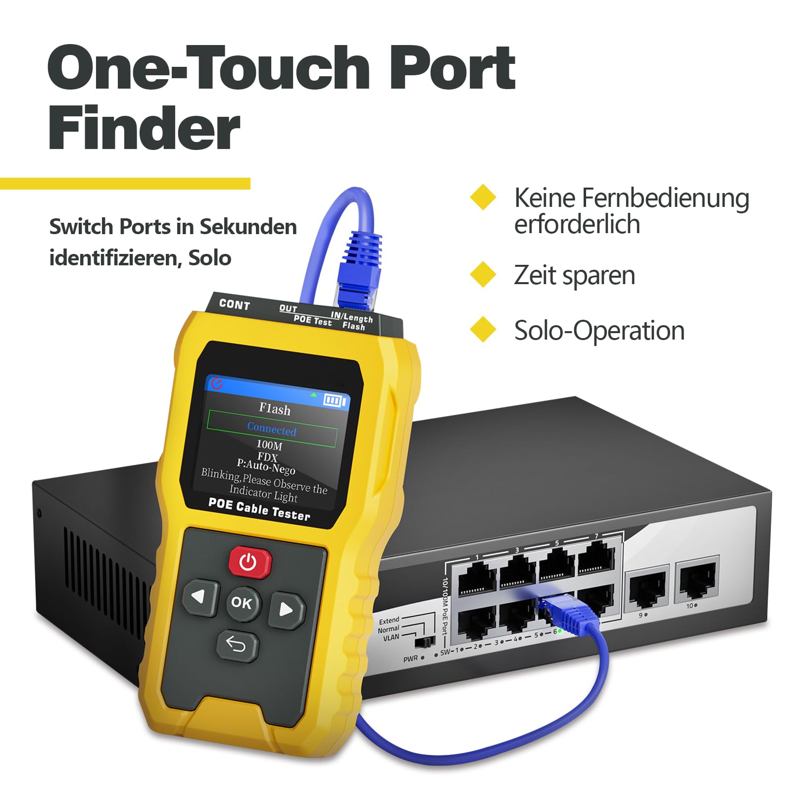 PoE-Kabeltester NF-8504, IEEE 802.3af/at/bt Kompatibel, 2,4" Farbdisplay & 2000-mAh-Akku