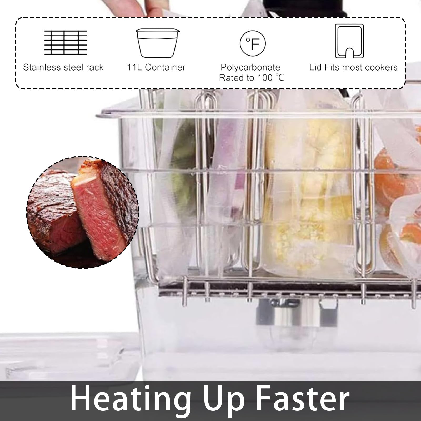 Sous Vide Behälter, 11 L 32,5x26,5x20cm Sous Vide Container mit Deckel und Rack Gastronormbehälter Frei von BPA Multifunktionaler Transparenter Behälter Geeignet zum Kochen von Fisch und Fleisch