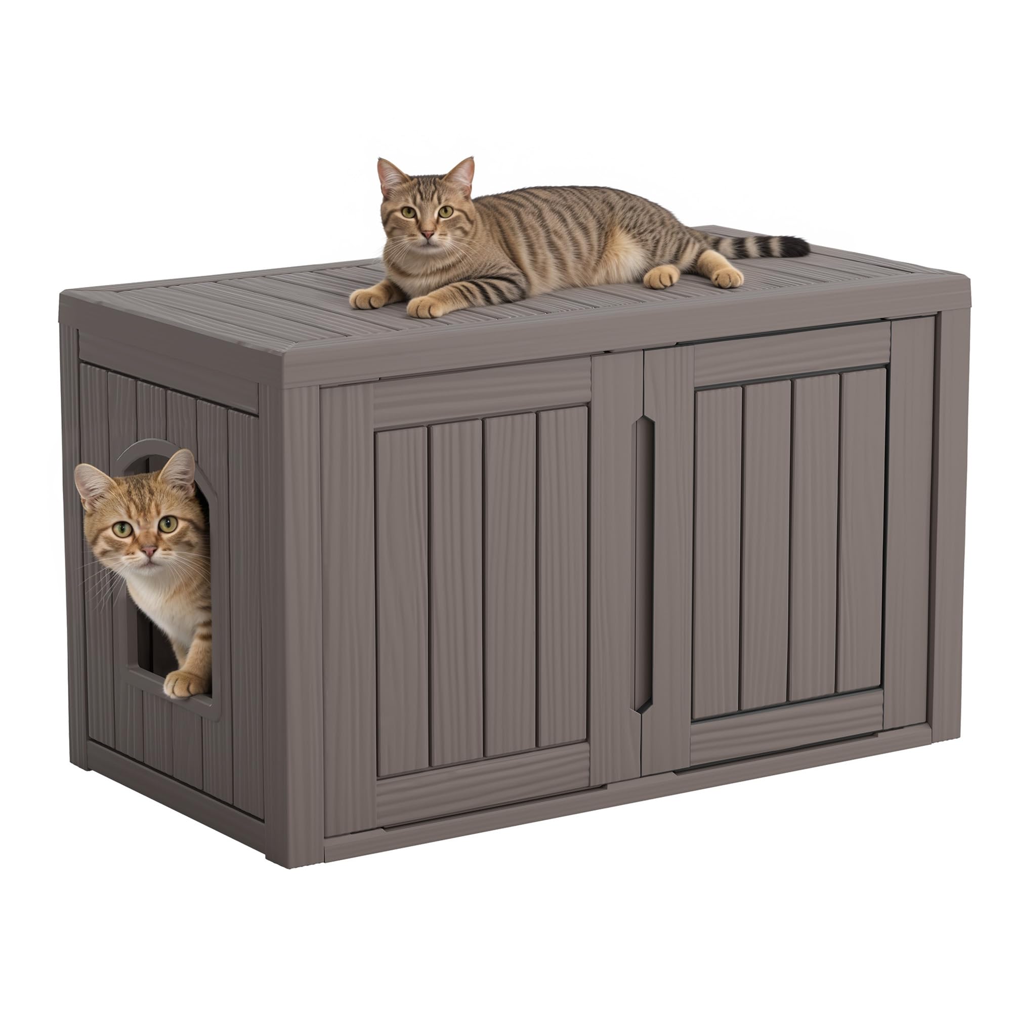 Cat Litter Box Enclosure, Covered Cat Litter Box with Adjustable Partition, Multi-Functional Hidden Enclosed Litter Box Furniture, Easy to Clean &amp; Assemble, Grey