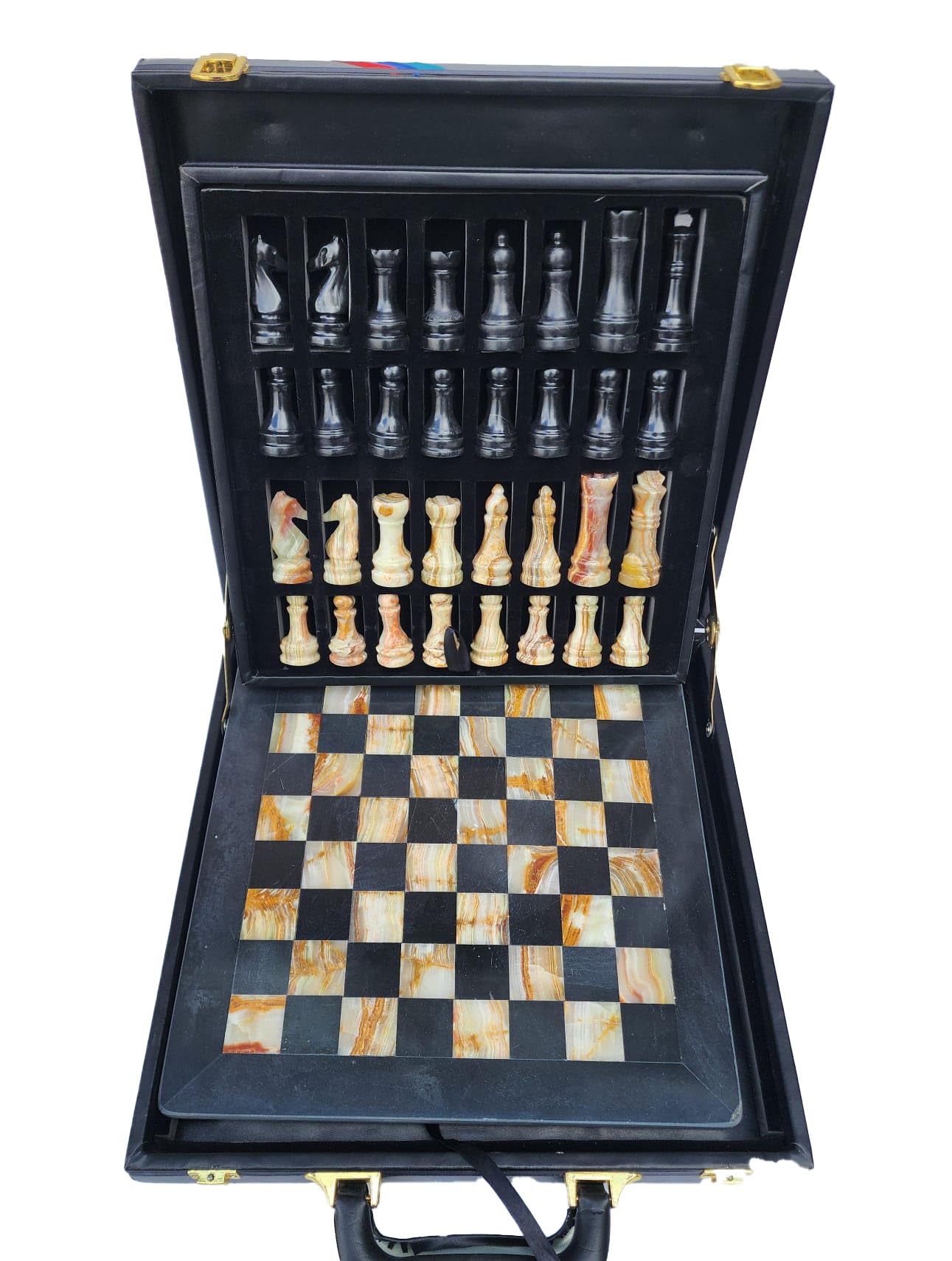 12 Stylish Marble Chess Set 2 Player Board Game for Adults Handcrafted stone Board & Marble with Faux Leather/Velvet briefcase gift box Chess ideal for Home Decor (Faux Leather, Black-Multi)