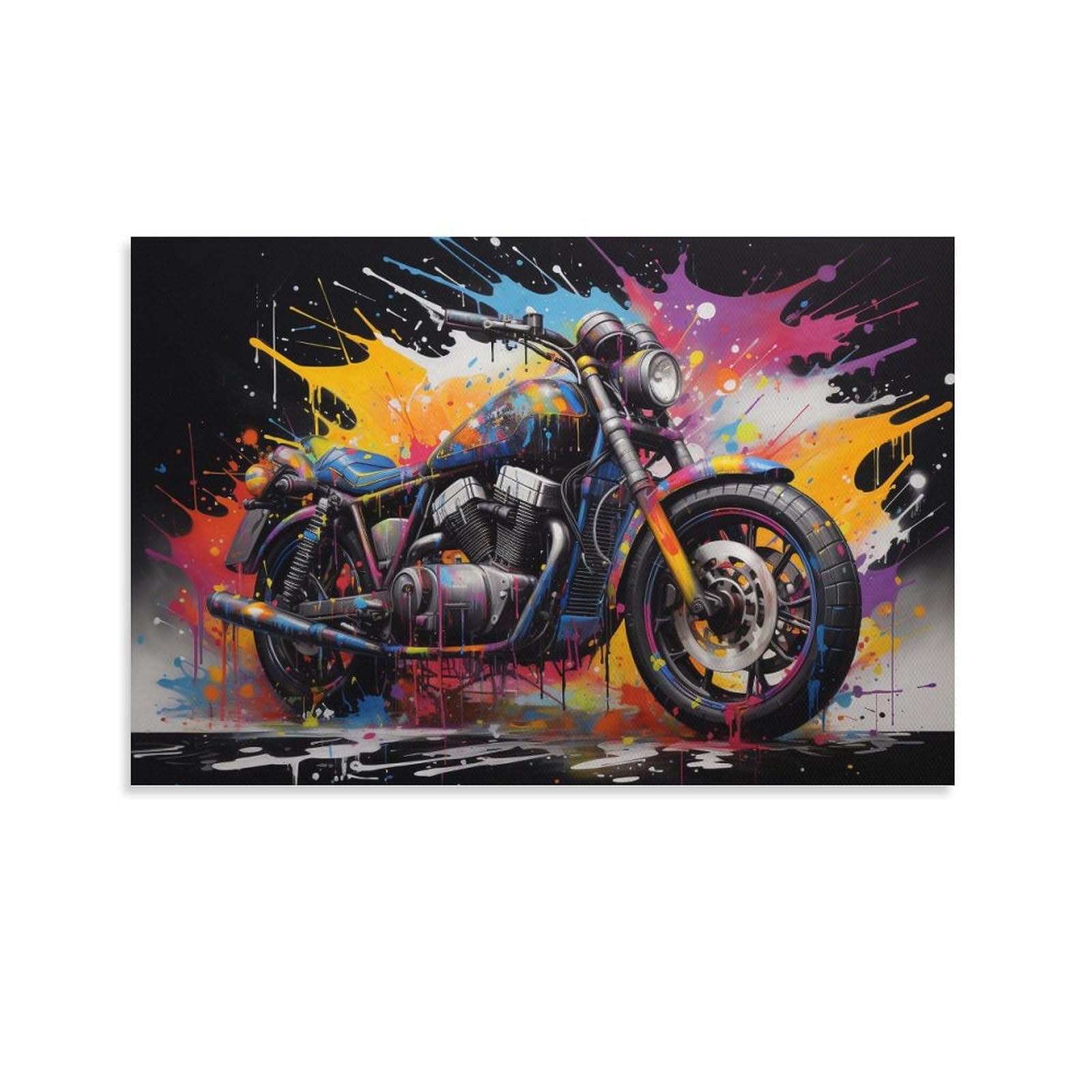 FOCCAR Canvas Wall Art Graffiti Motorcycle Wall Decorations For Living Room Colorful Retro Cool Motorbike Hang Pictures Wall Artwork