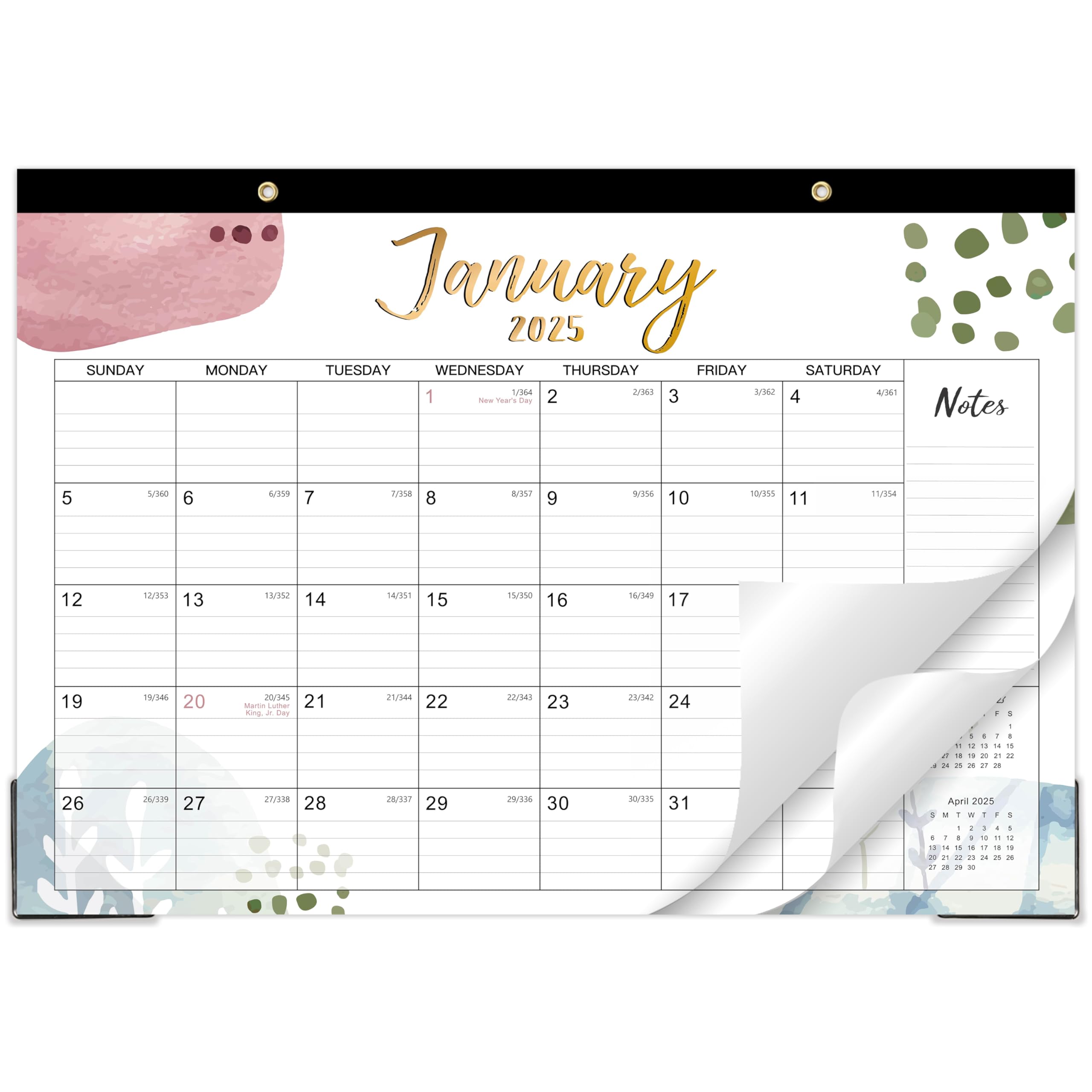 2025 Desk Calendar - Calendar 2025 Desk, Jan. 2025 - Dec. 2025, 12" x 16.8", 12 Months Calendar Pad with Corner Protectors, Cutting Line, Hanging