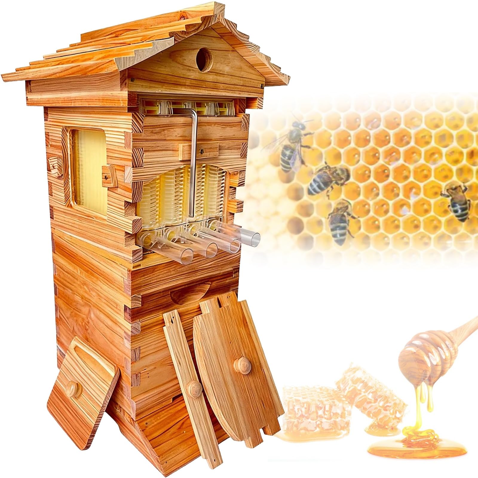 Arnia con Finestra di Osservazione,Beehive Starter Kit,Raccolta | Automatica,Senza Apertura,Sicura per Api E Visibile,Attrezzi Apistici per Giardino E Balcone,Beekeeping Hive Kits