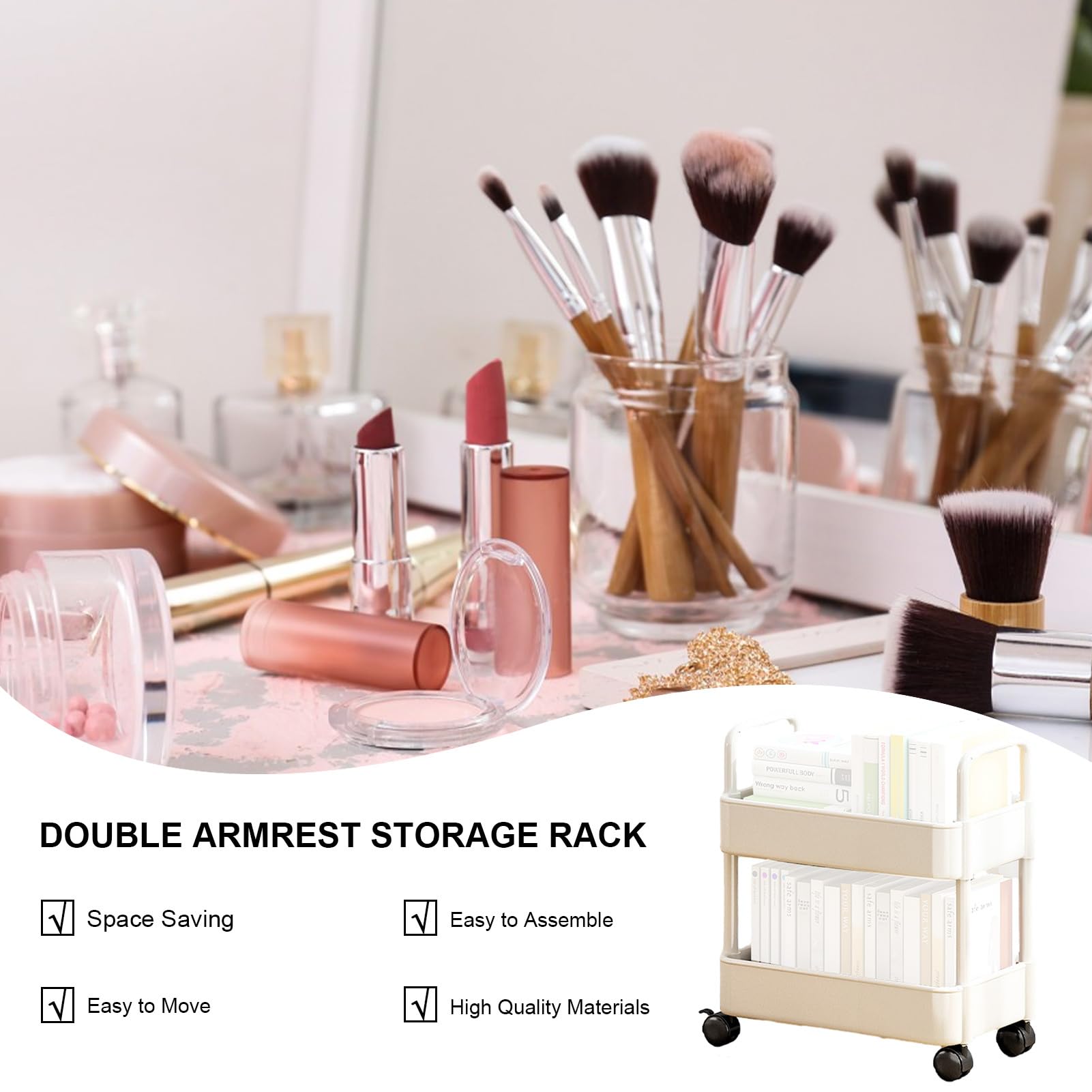 Carrello Scaffale Mobile, Carrello Portaoggetti a 2 Livelli, Carrello Portaoggetti Multifunzionale per Massimizzare lo Spazio, Carrello Portaoggetti, Carrello Portaoggetti Mobile per Cucina Salotto