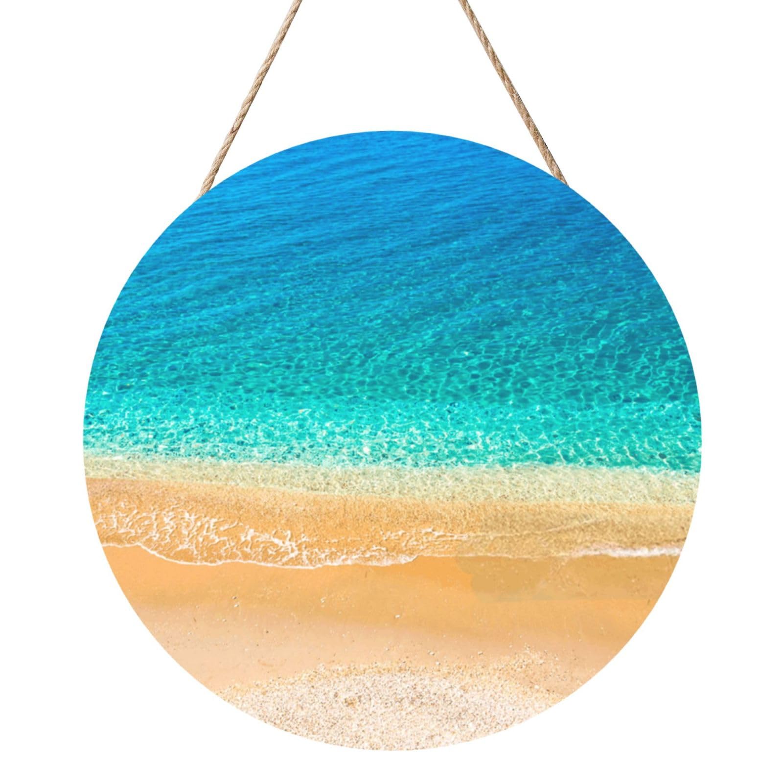 InOmak Beach Sea Waves Beach Sand, Round Wood Panel Painting 12 in, Wall Hanging Painting For Home