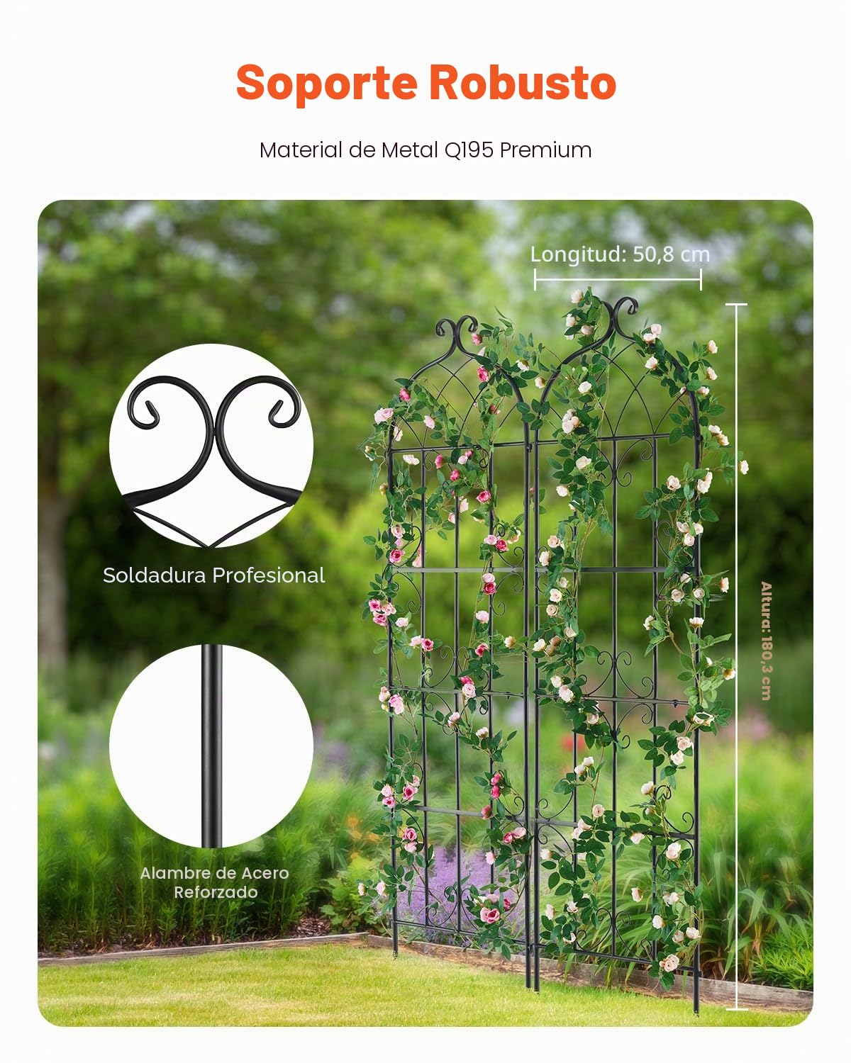 VEVOR Enrejado de Metal para Plantas Trepadoras 51 x 180 cm Soporte para Rosas Trepadoras 2 Piezas Arco para Enredaderas Soporte para Pepinos Decorativo para Clemátides para Patio, Césped, Jardín
