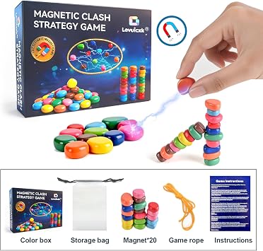 Magnet Game with String, Magnetic Chess Game with Stones 20 Magnetic Stones Game, Strategy Party Travel Game for Adults