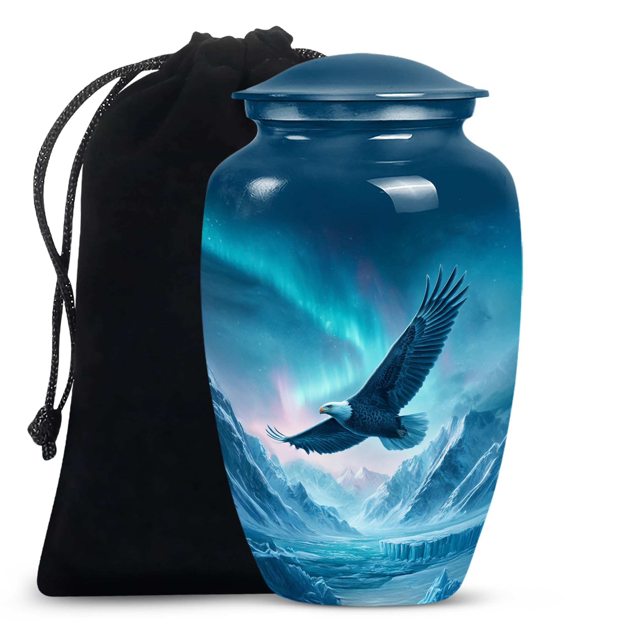 Eagle Urn for Ashes Women for Funeral, Handcrafted Blue Urns, Decorative Norther Lights Burial Urns for Male Ashes, 10 Inch Mountain Decorative Gift for Mom &amp; Dad, 10 Inch