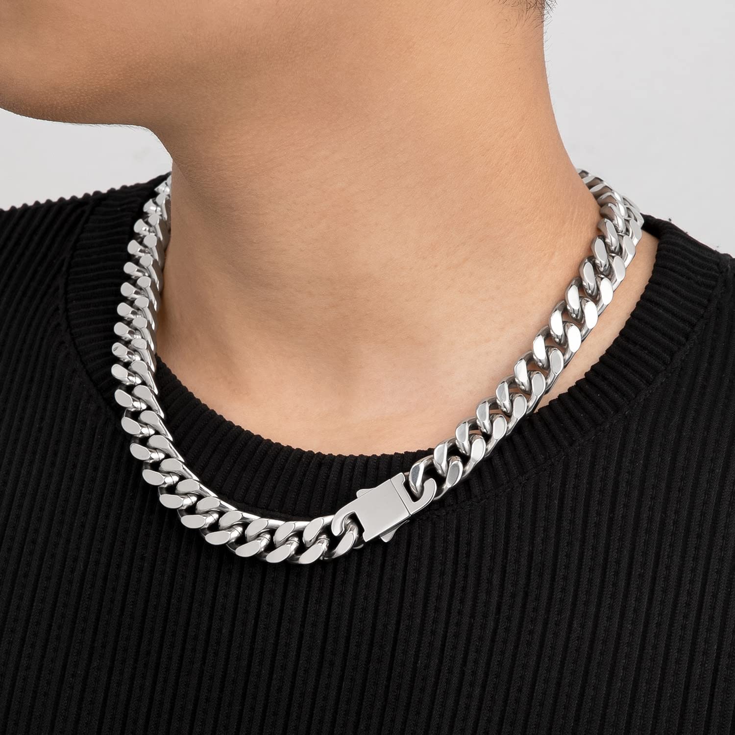Wysokiej jakości męski duży kubański naszyjnik ze stali nierdzewnej Hip Hop Srebrna biżuteria Styl mody na imprezę Cool Boy