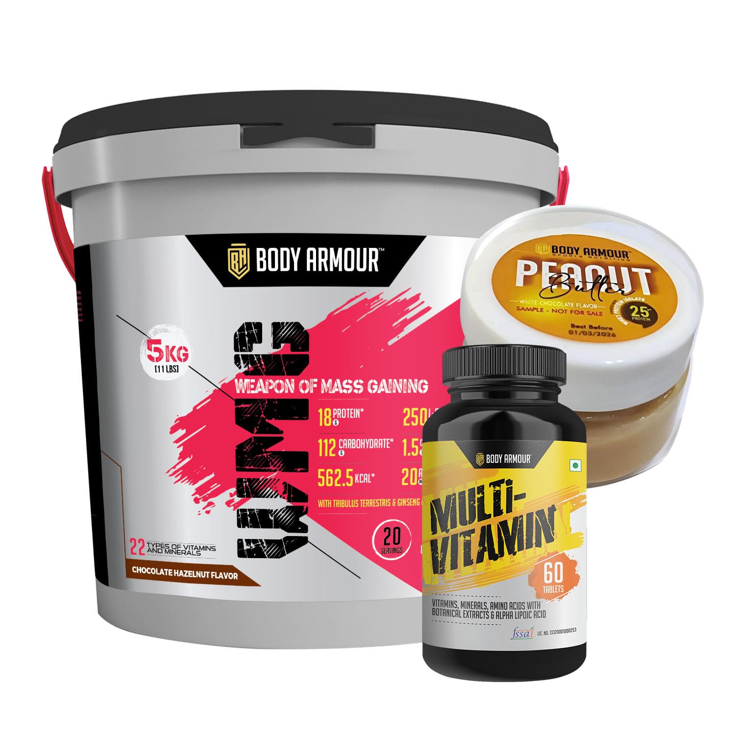 Wellbe Nutrition Body Armour WMG Weapon of Mass Gaining (Chocolate Hazelnut -5Kg) With Ashwagandha and Creatine | Muscle Strength | Weight Gainer (B0D8W5F3VW) Amazon Price History, Amazon Price Tracker