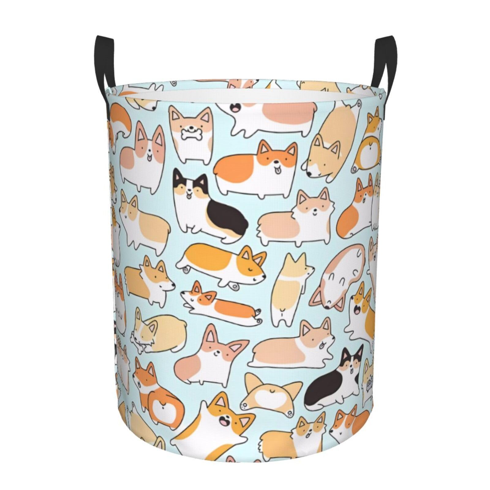 S Circular Hamper Corgi Pattern Print Storage Basket for Home