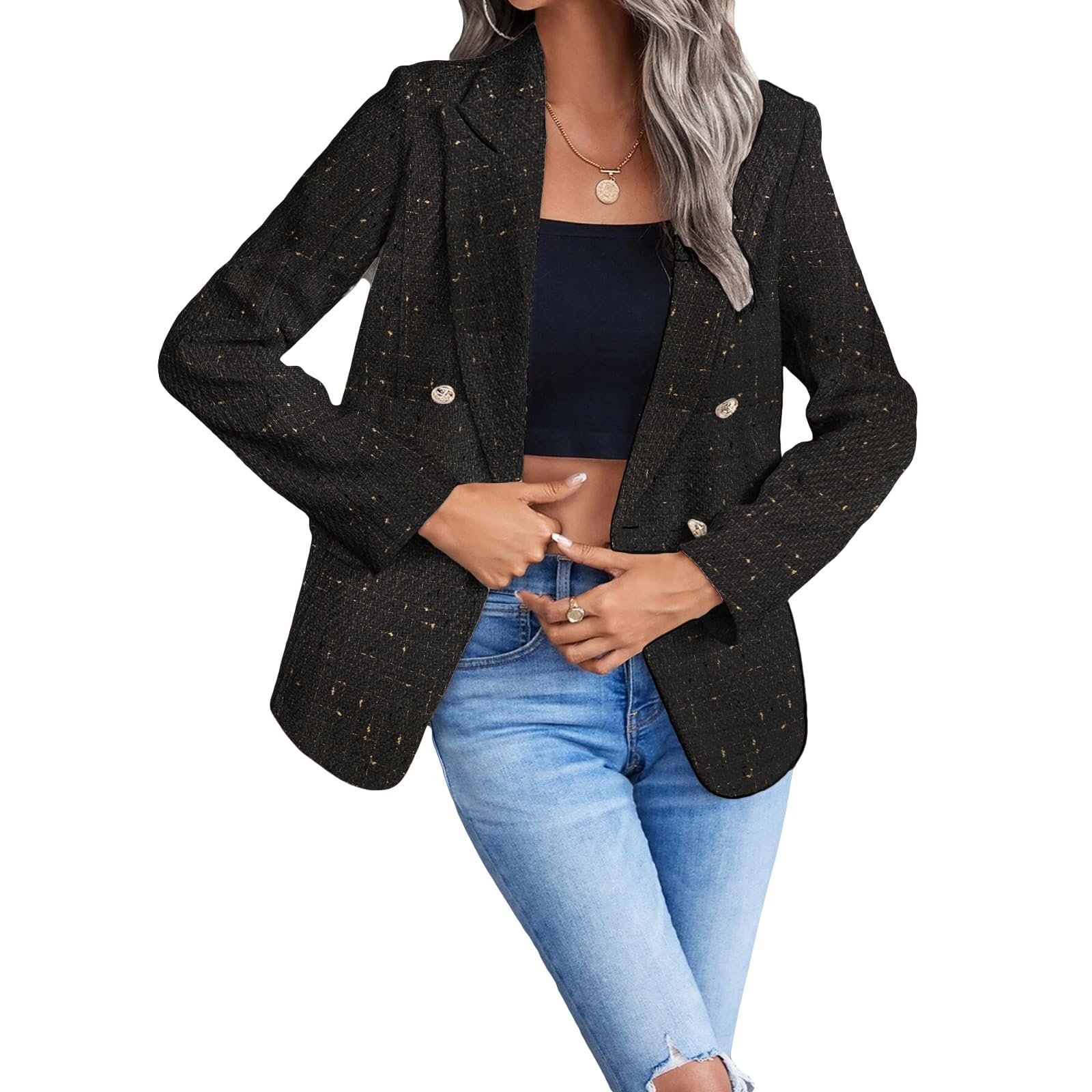Blazer Damen Sportlich, Jackett Frühling Sweatblazer, Vintage Bequem Blaser Jacke Damenblazer Frühjahr Regular Fit Open Front Einfarbig Blazer Anzug Frauen Festliche Kleidung Damen Große Größen