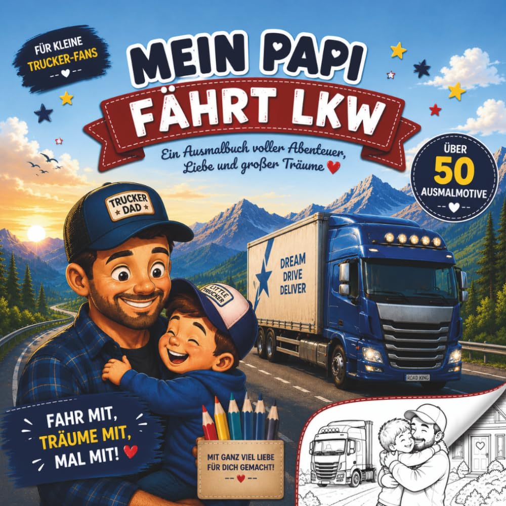 Mein Papi fährt LKW – Ein liebevolles Trucker-Ausmalbuch für Kinder: Über 50 Ausmalmotive voller Abenteuer, großer Lastwagen, Familienzeit und Trucker-Träume