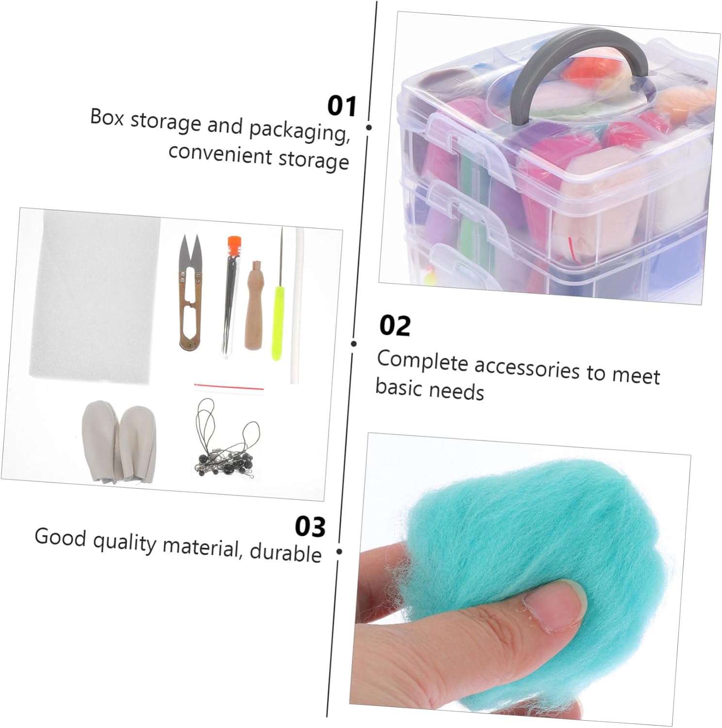PLAFOPE DIY Needle Felting Kit Colors Wool Roving for Crafts Safe Durable Materials for Adults for Felt Art Projects Embroidery Accessories