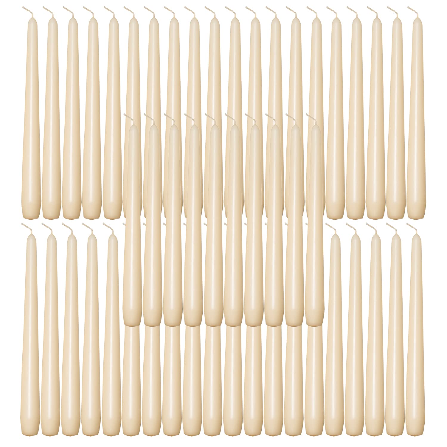 Deli Supplies Dinner Party Christmas Table Decor Bistro Candles Non Drip Tapered 9” 24cm Tall Taper Candle 7 Hour Burn Time Smokeless and Dripless Quality Wax (Ivory, 50)